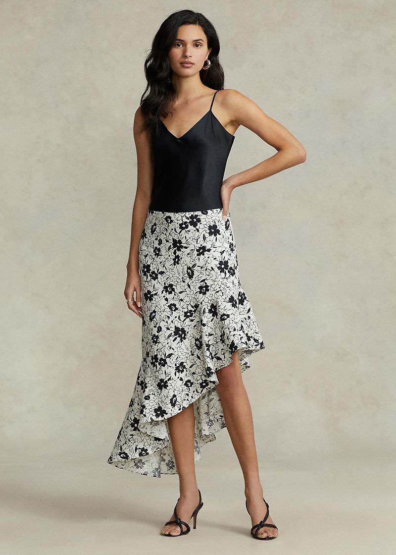 ポロ ラルフ ローレン スカート レディース 白 花の Ruffled Asymmetrical リネン HMBUG0417